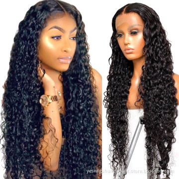 Factory Vendor Wholesale Raw Indian Human Hair Wig 5X5 Lace Closure Water Wave Wig Swiss Lace Frontal Wig For Black Women Stock